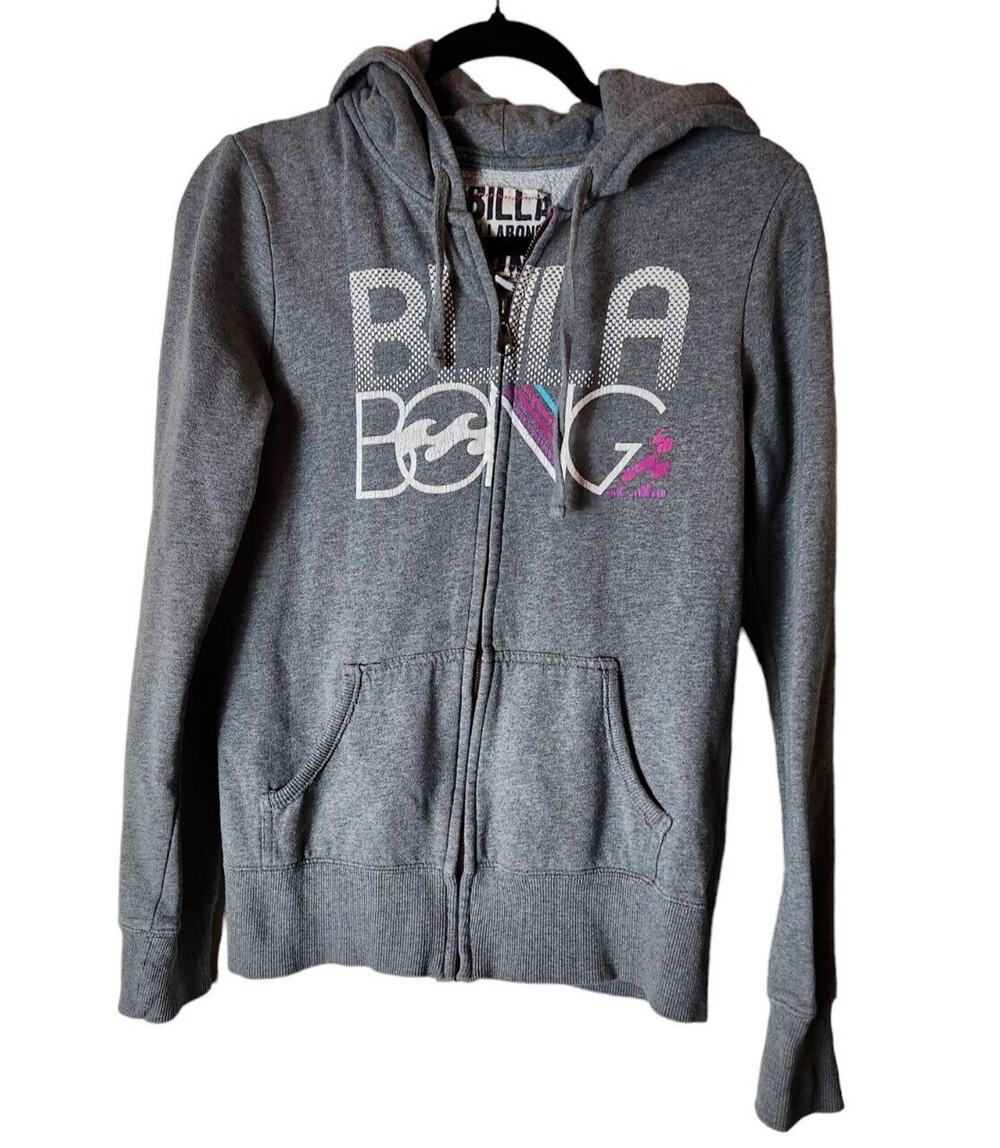 Vintage Billabong Graphic Zip Up Hoodie Sweatshirt Hooded Y2K Large Womans Retro